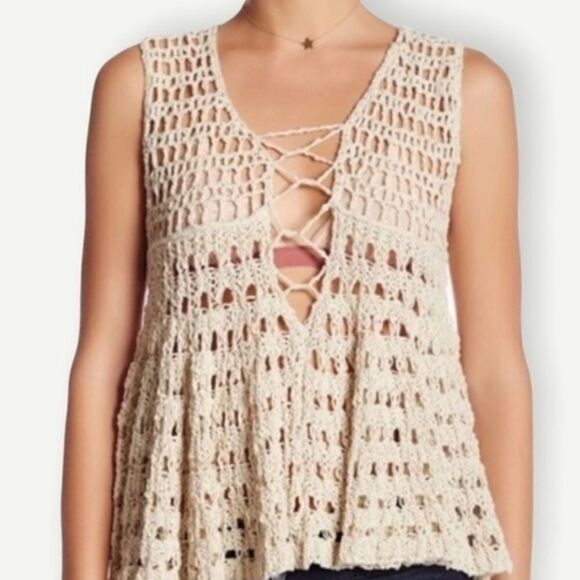 Free people crochet top. BOHEMIAN style. MEDIUM. Very good used condition. - Picture 1 of 13